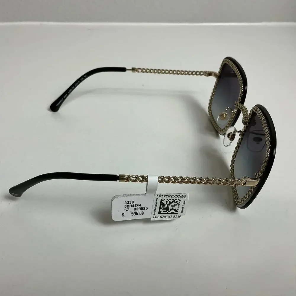Chanel CH4244 Black/Gold Chain Link Square Sunglasses Grey Gradient Lens 57mm